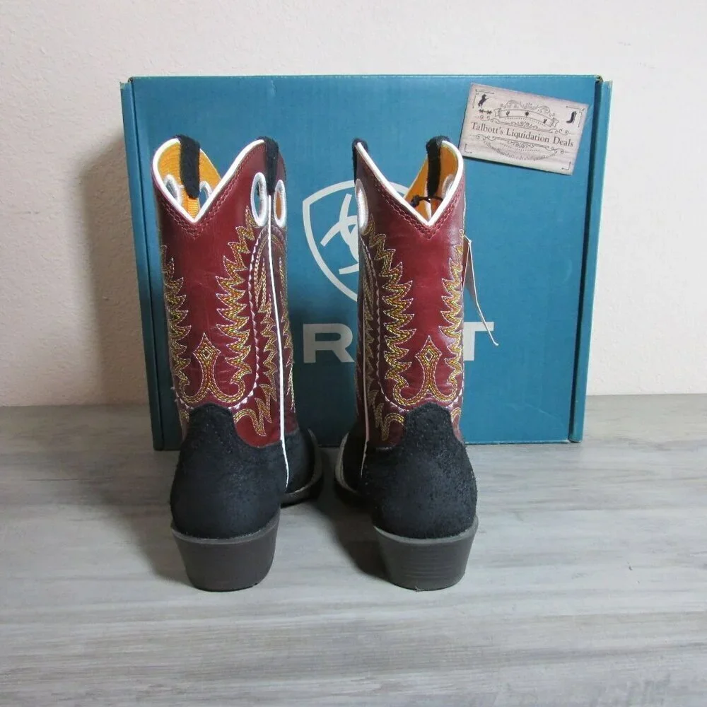 Ariat Kid's Cutter Toe Derby Monroe 8" Western Boots Black Roughout/Crim - Picture 3 of 5